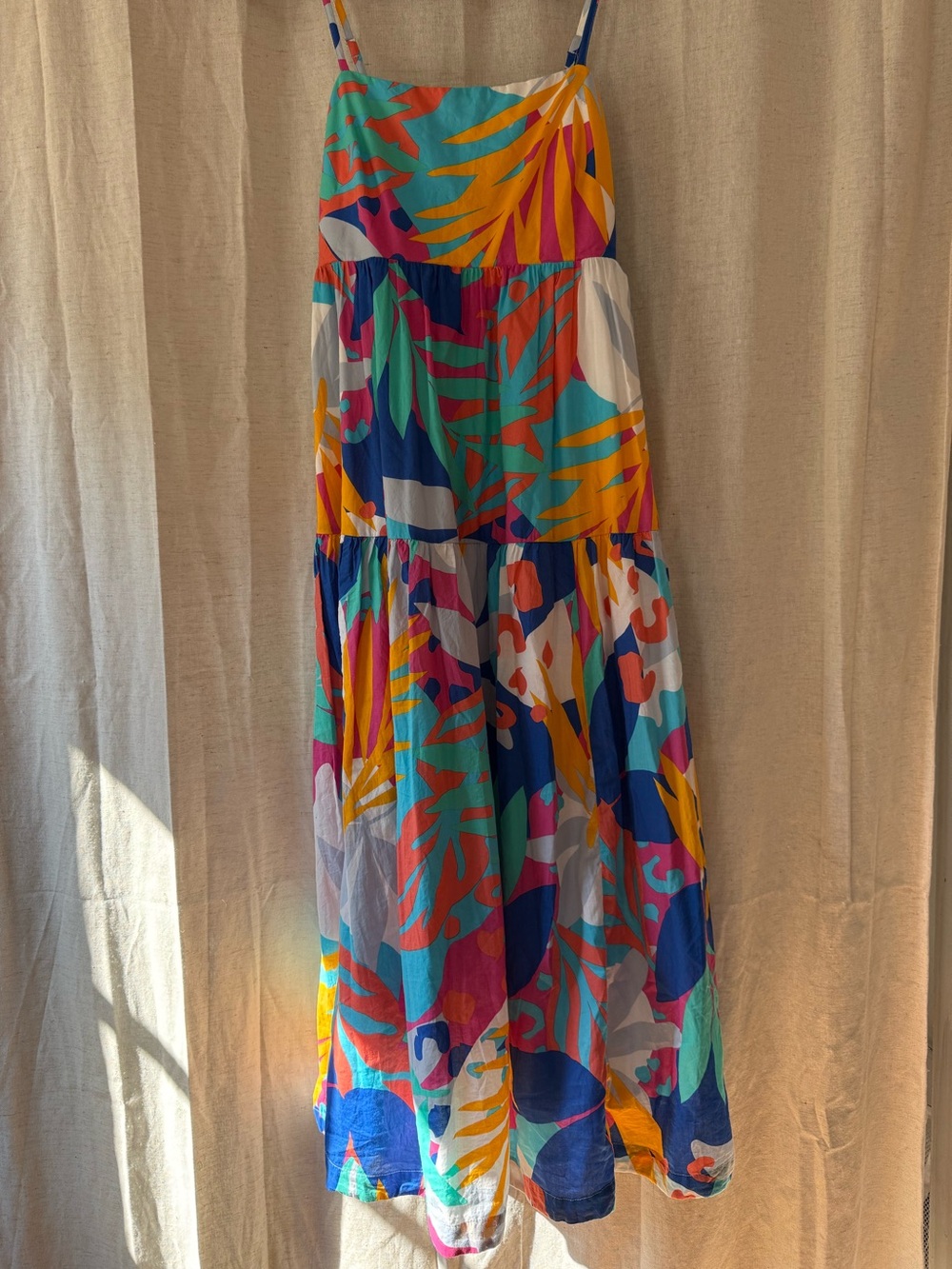 J. Crew Tropical Print Maxi Dress - Turquoise Multi With Tie Back Size S